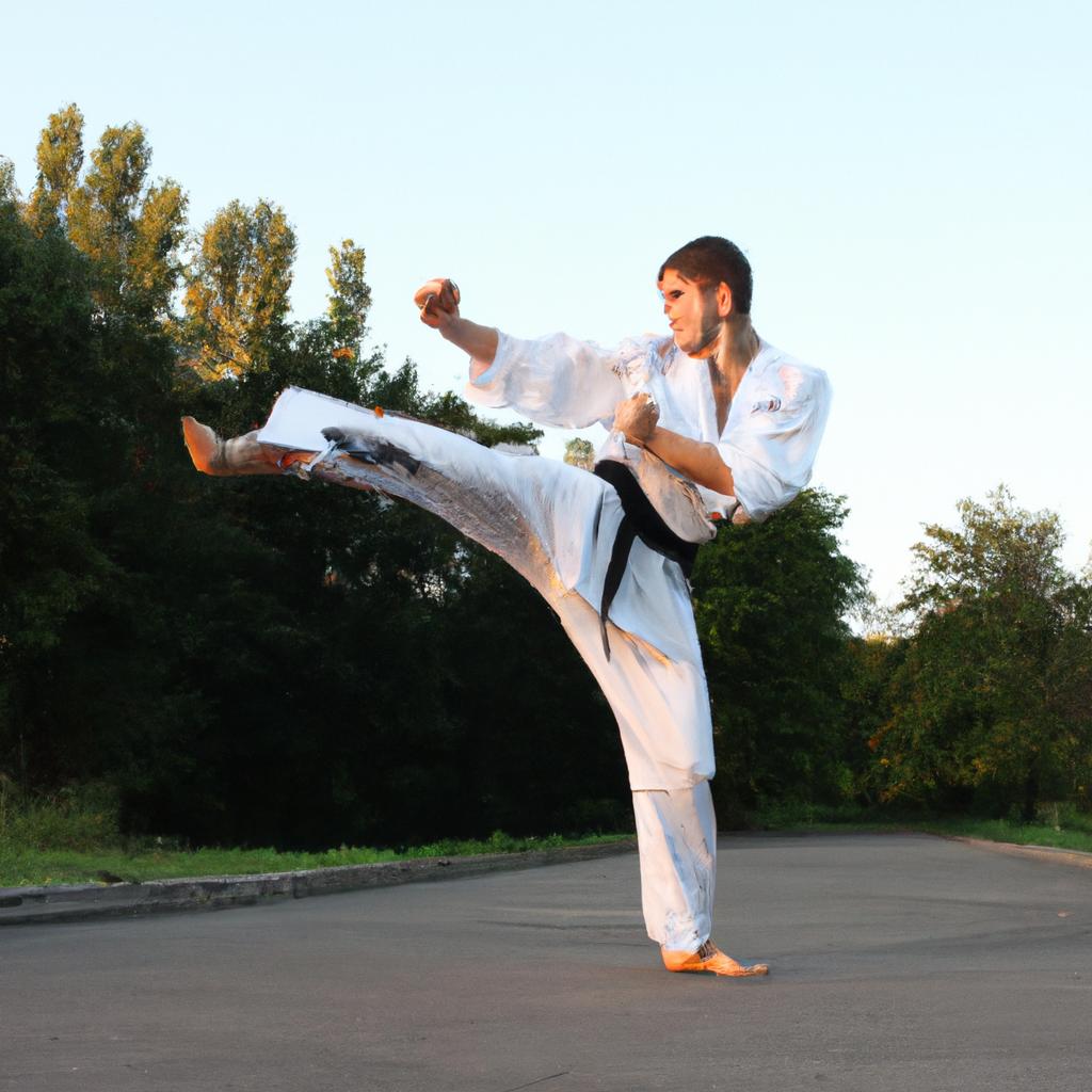 Karate fighter executing a kick