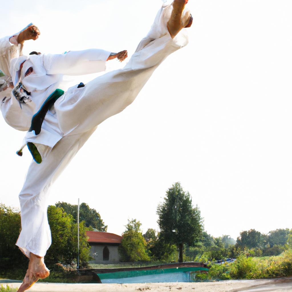 Person performing Taekwondo martial arts