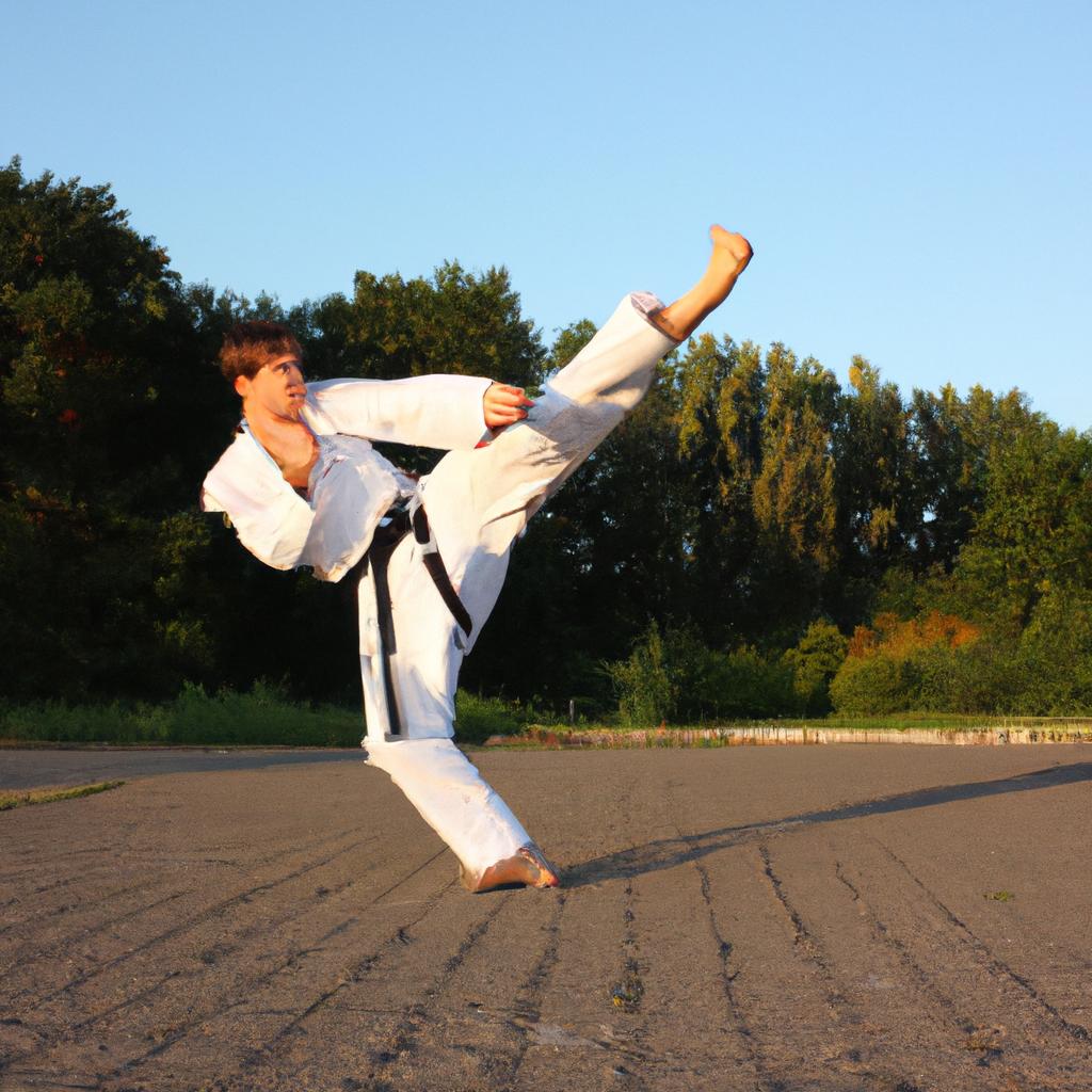 Karateka executing a powerful kick